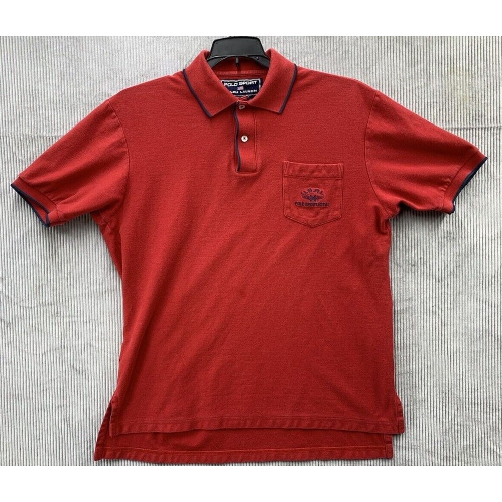 Polo Sport Ralph Lauren Shirt M Red 1/4 Button Chest Pocket Career Workwear